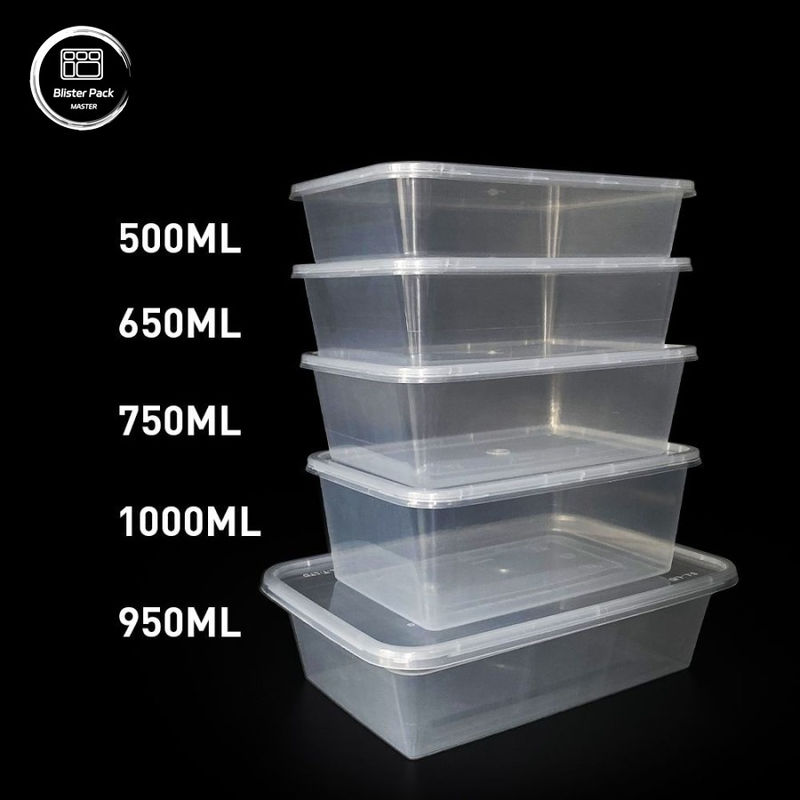 直角型PP使い捨てプラスチック食品容器 500mlから1000mlまでの汎用サイズ