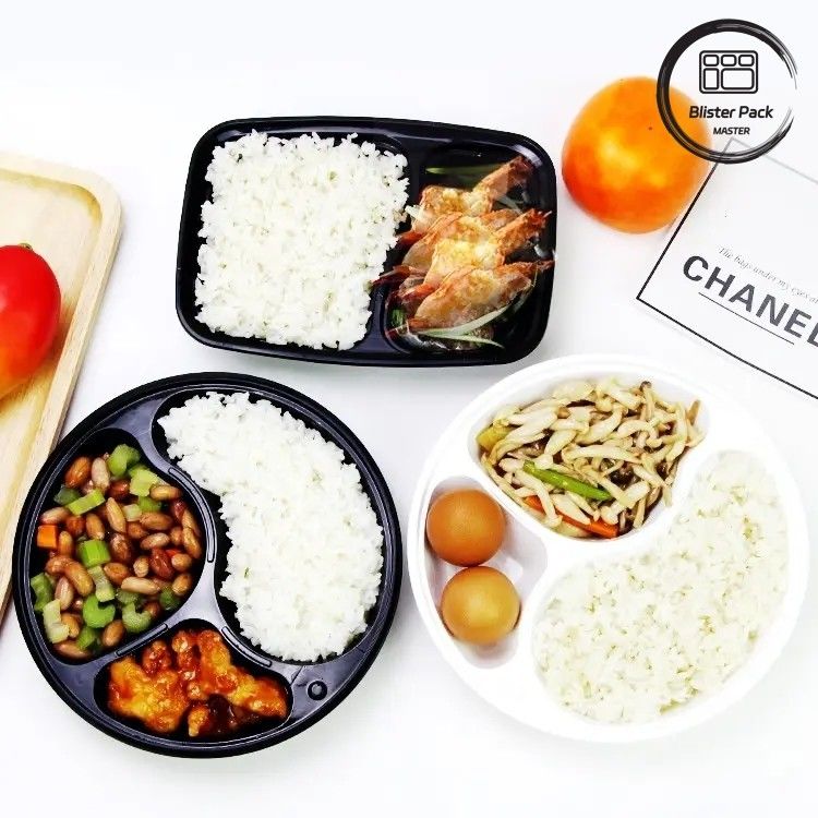 2,3,4,6 部屋 の マイクロウェーブ 可用 プラスチック 持ち出し 箱 黒色 直角型 使い捨て 食事 容器