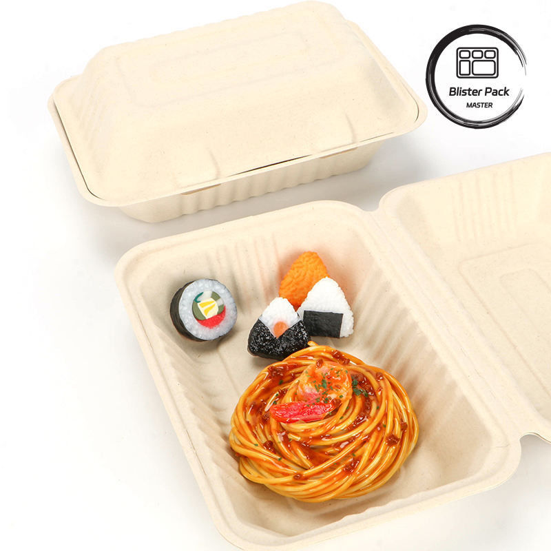 9インチ 砂糖甘え バガセ クラムシェル ランチボックス バーガーやパン屋用の使い捨て・生物分解性食品容器